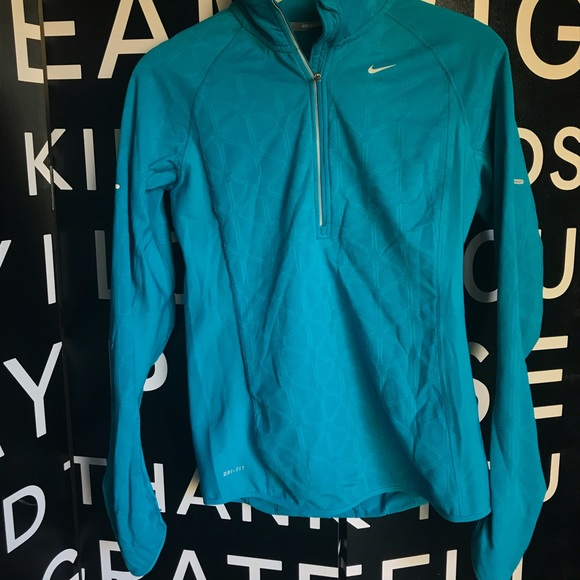Nike Running Dri Fit Teal Blue Long Sleeve 3/4 ZIP - Picture 7 of 7